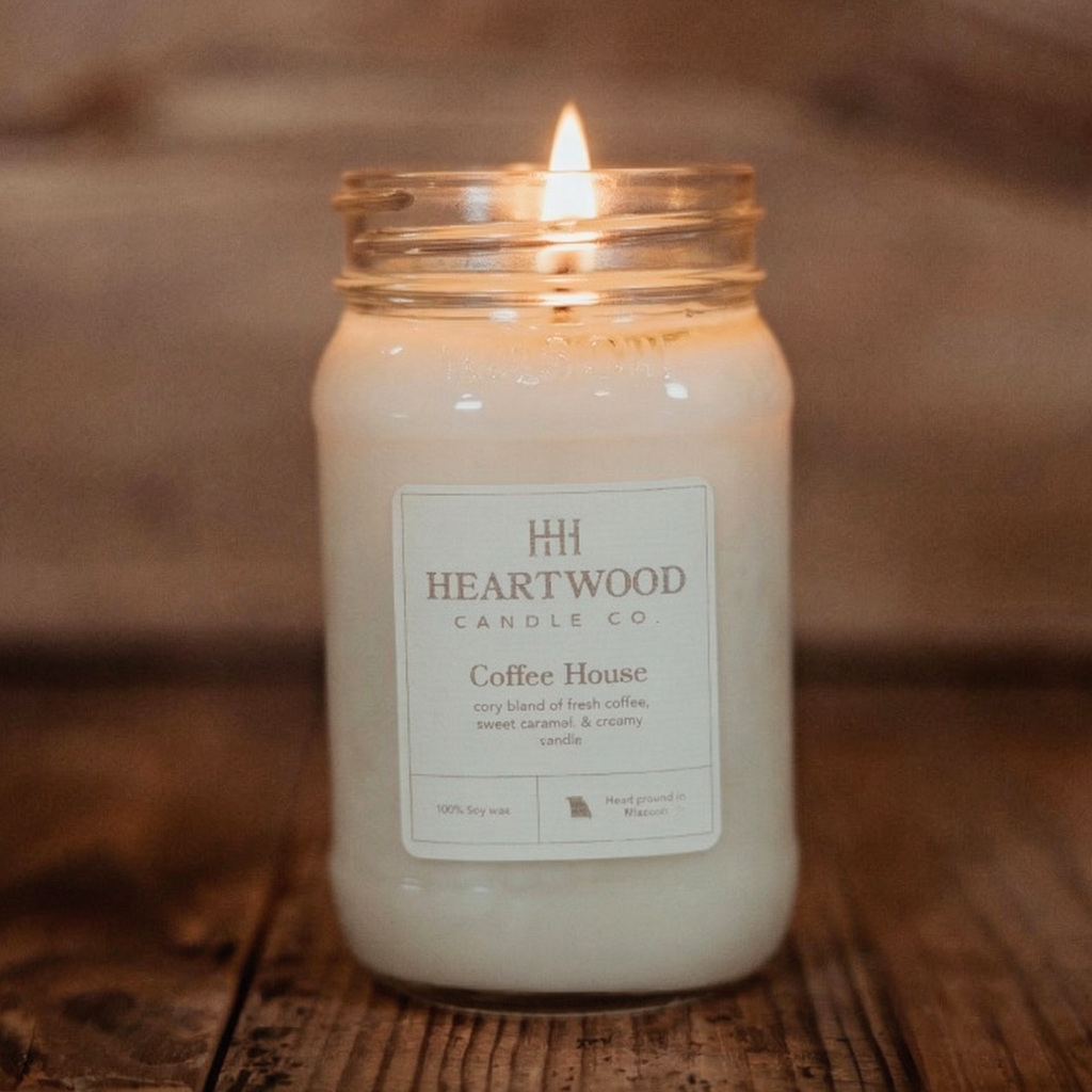 Coffee House | 16oz Mason Jar Soy Wax Candle | Clean Burning