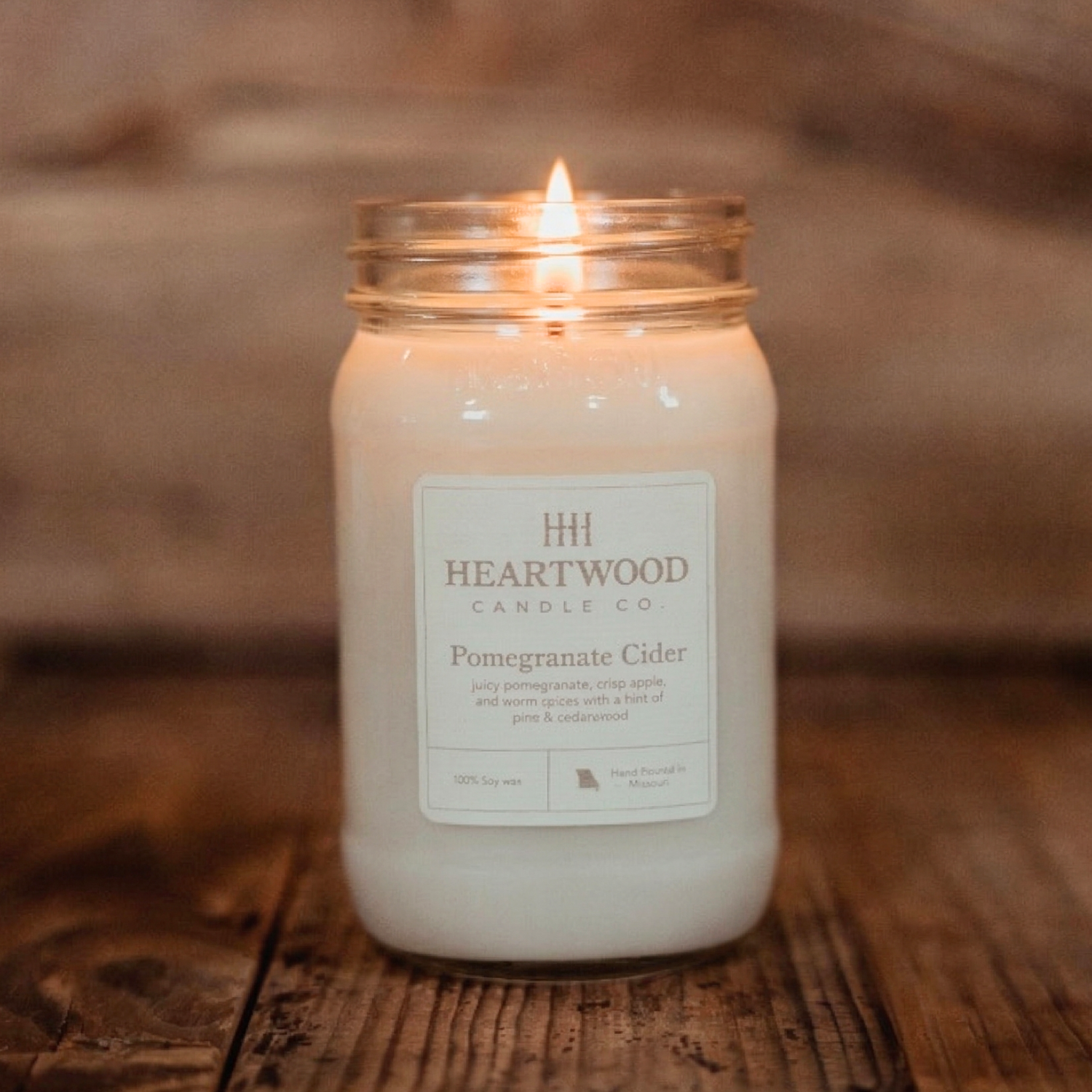 Pomegranate Cider | 16oz Mason Jar Soy Wax Candle | Clean Burning