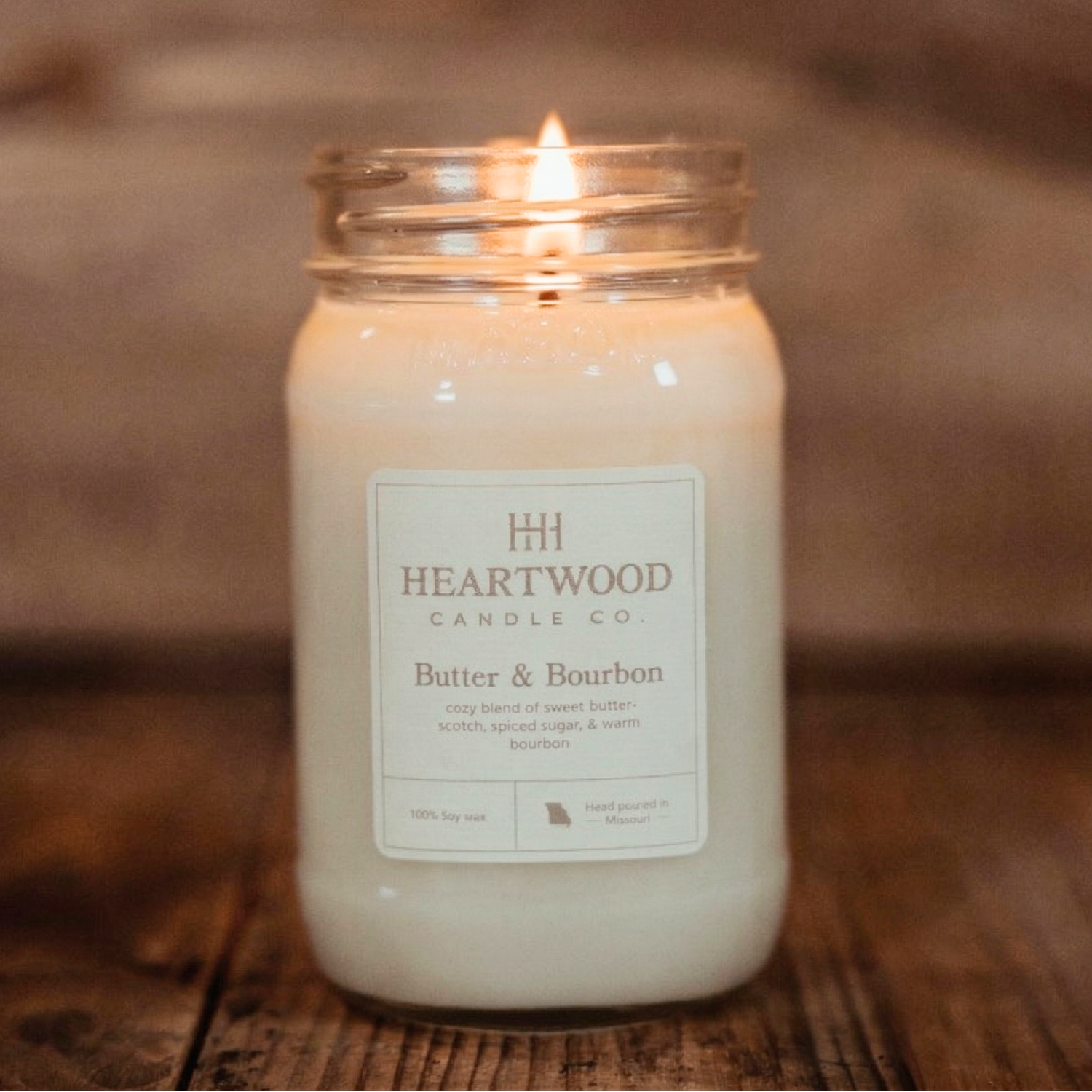 Butter & Bourbon | 16oz Mason Jar Soy Wax Candle | Clean Burning