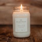 Tobacco & Oak | 16oz Mason Jar Soy Wax Candle | Clean Burning
