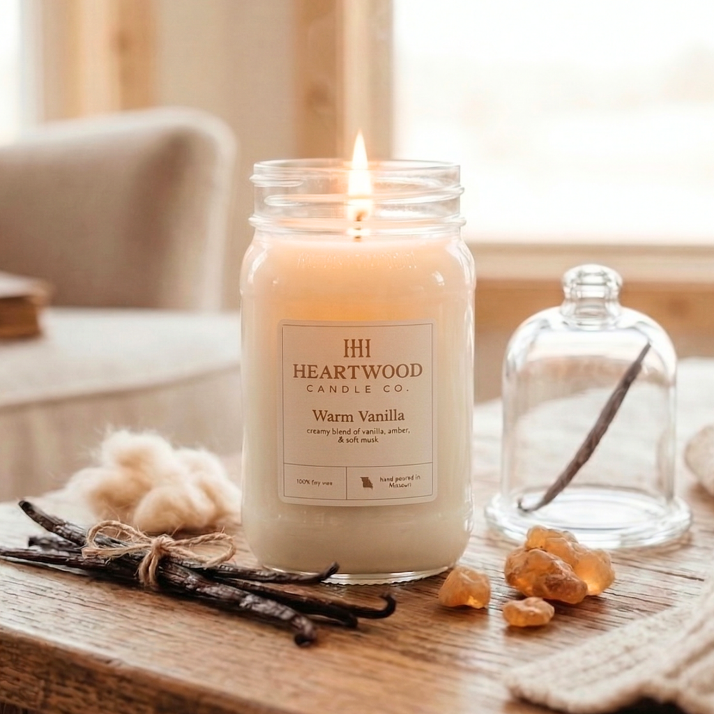 Warm Vanilla | 16oz Mason Jar Soy Wax Candle | Clean Burning