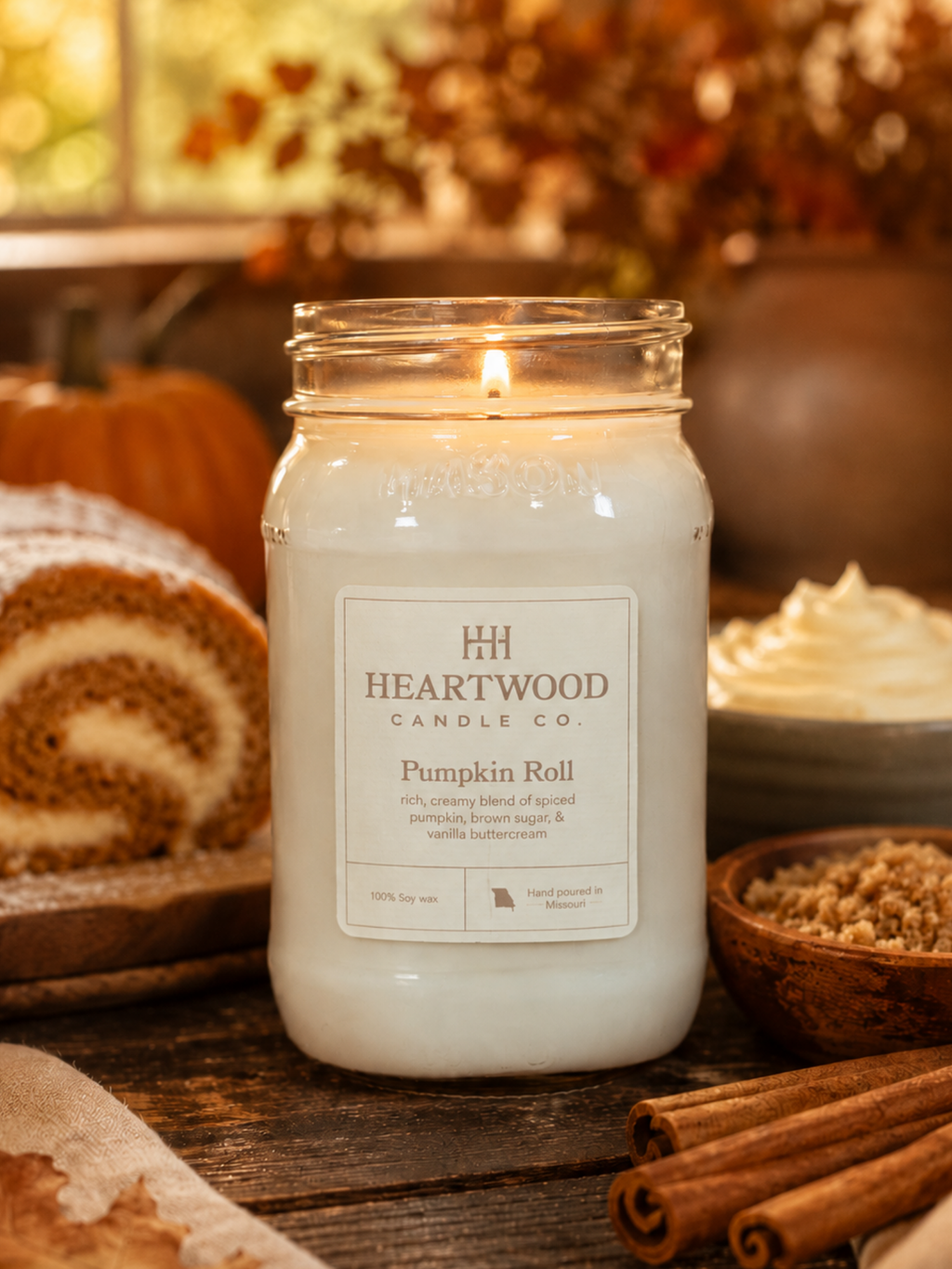 Pumpkin Roll | Mason Jar Soy Wax Candle | Clean Burning
