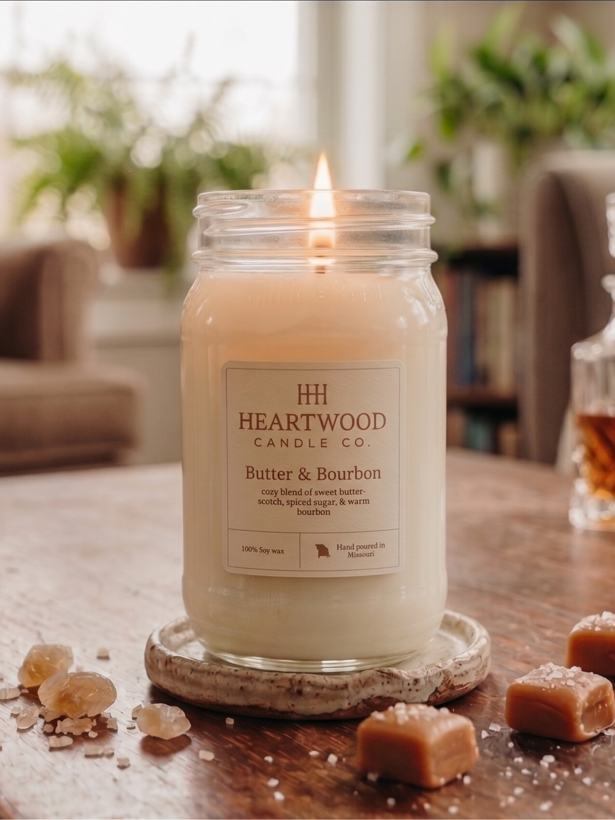 Butter & Bourbon | Mason Jar Soy Wax Candle | Clean Burning