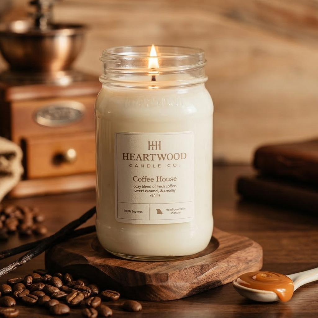 Coffee House | 16oz Mason Jar Soy Wax Candle | Clean Burning