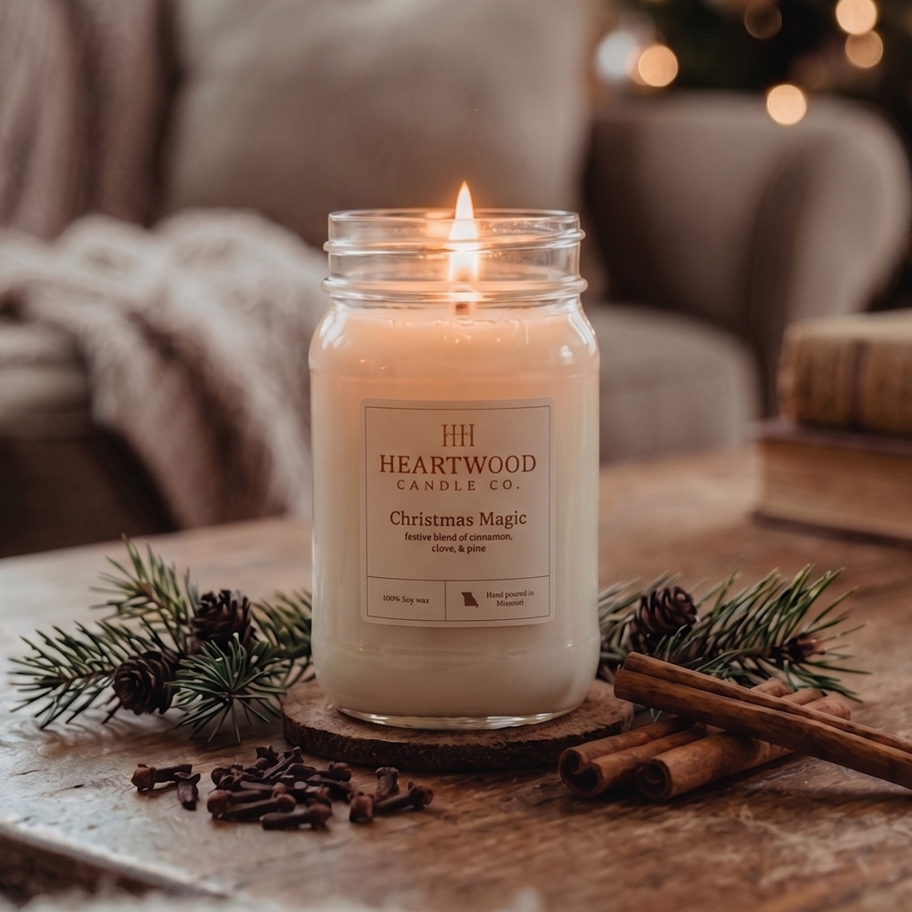 Christmas Magic | 16oz Mason Jar Soy Wax Candle | Clean Burning