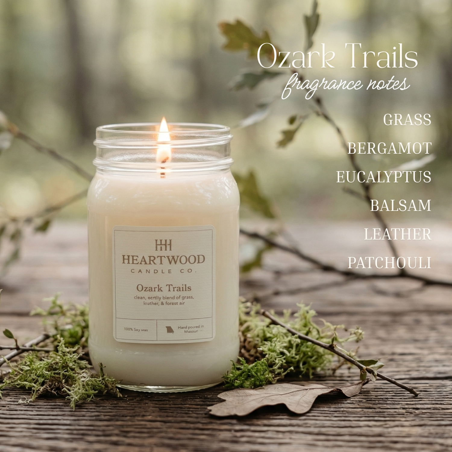 Ozark Trails | 16oz Mason Jar Soy Wax Candle | Clean Burning