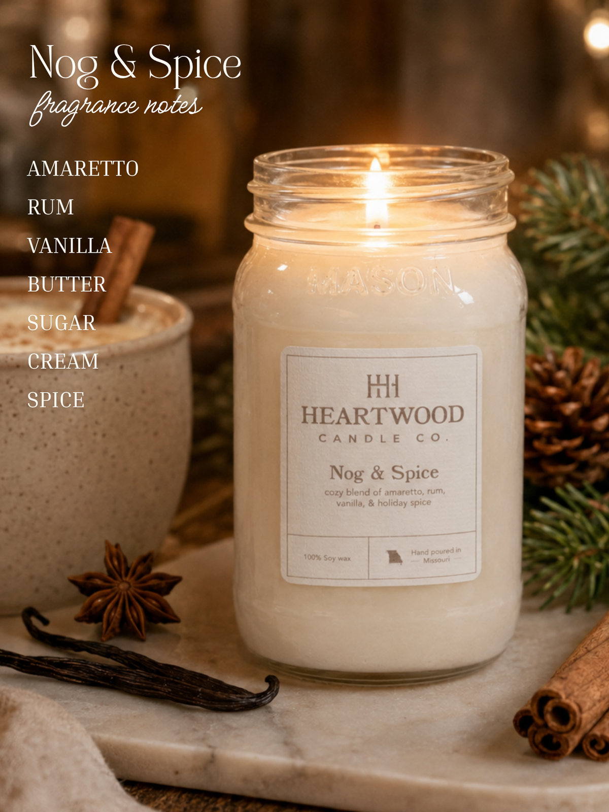 Nog & Spice  | Mason Jar Soy Wax Candle | Clean Burning