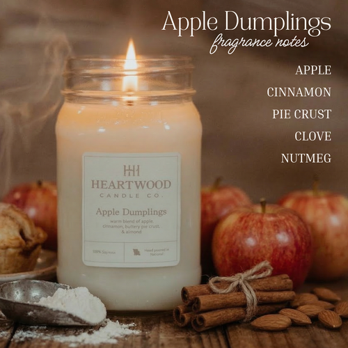 Apple Dumplings | 16oz Mason Jar Soy Wax Candle | Clean Burning
