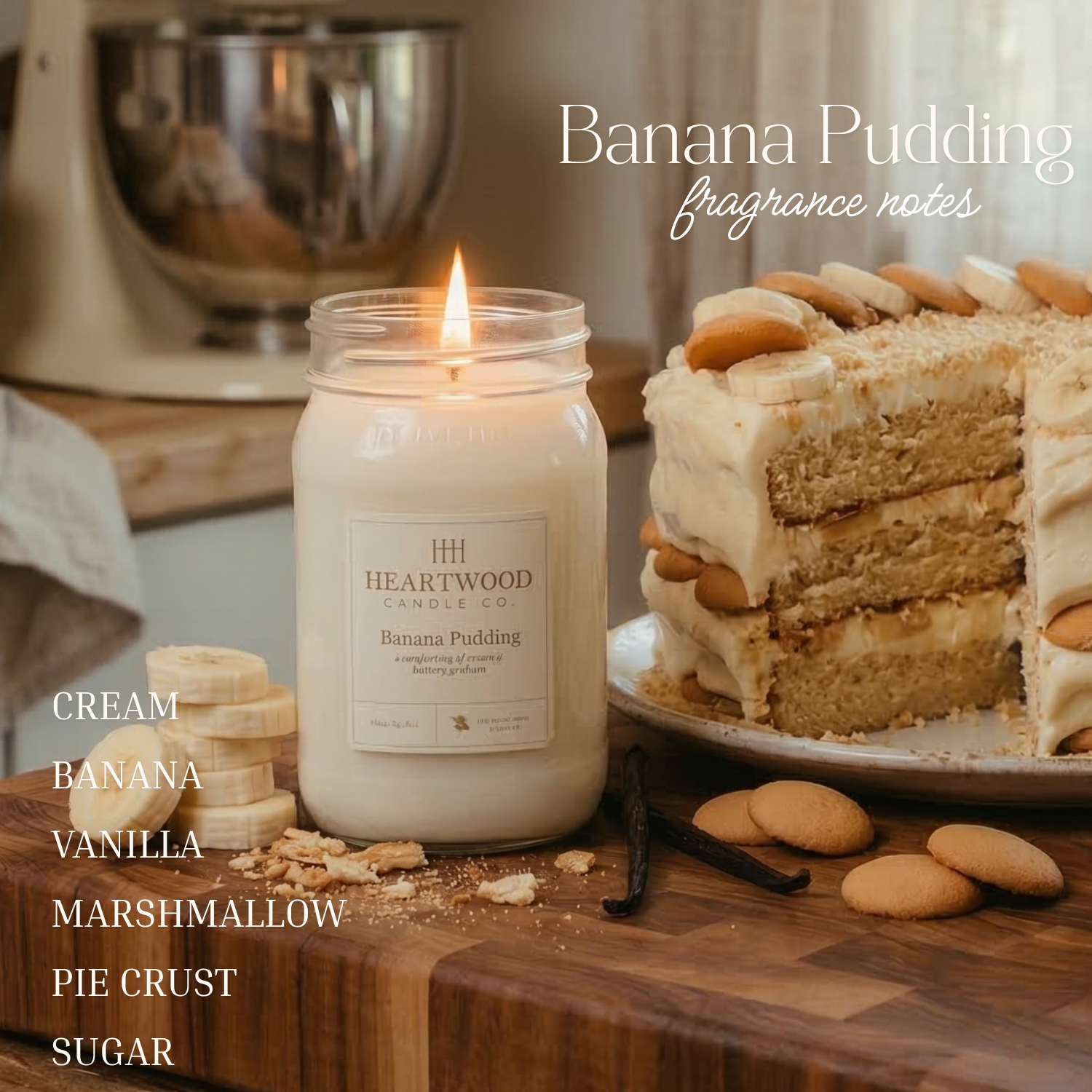 Banana Pudding | 16oz Mason Jar Soy Wax Candle | Clean Burning