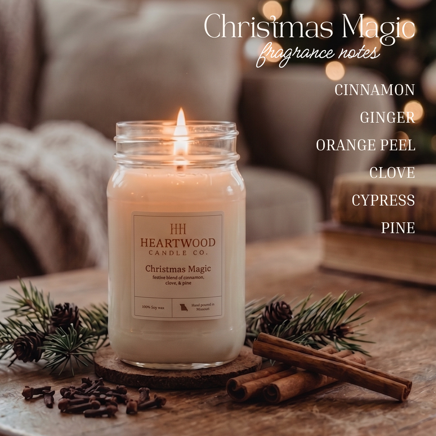 Christmas Magic | 16oz Mason Jar Soy Wax Candle | Clean Burning