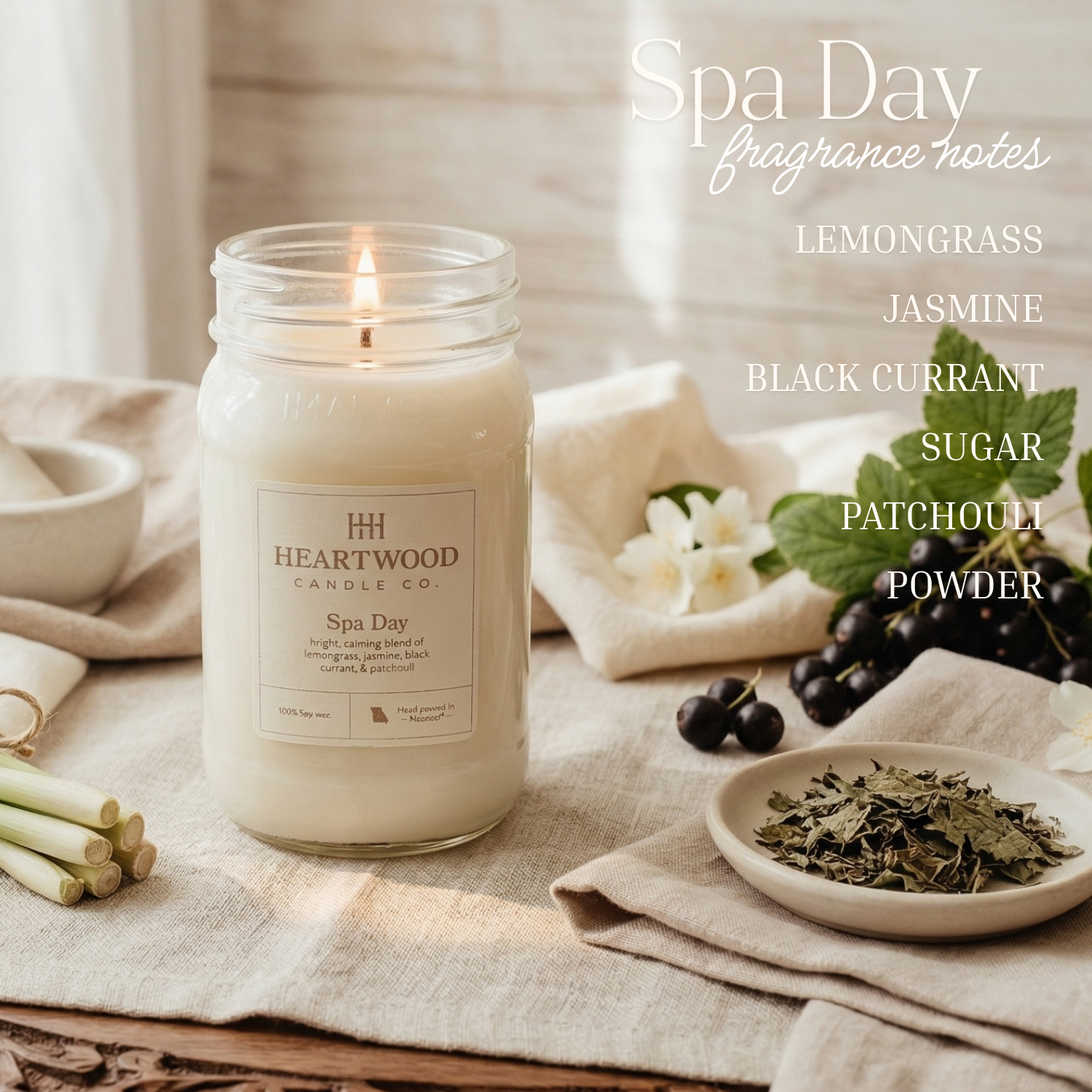 Spa Day | 16oz Mason Jar Soy Wax Candle | Clean Burning