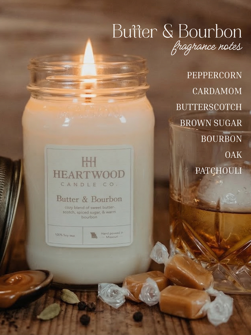 Butter & Bourbon | Mason Jar Soy Wax Candle | Clean Burning