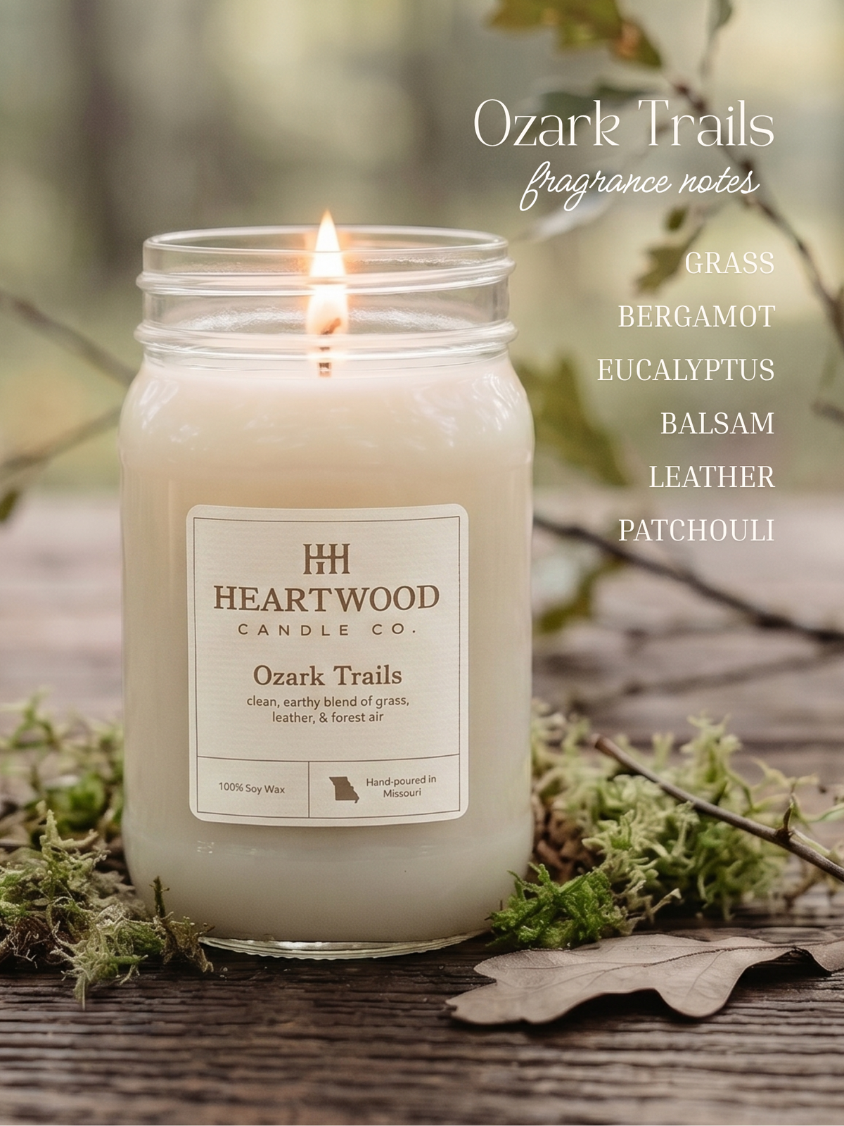 Ozark Trails | Mason Jar Soy Wax Candle | Clean Burning