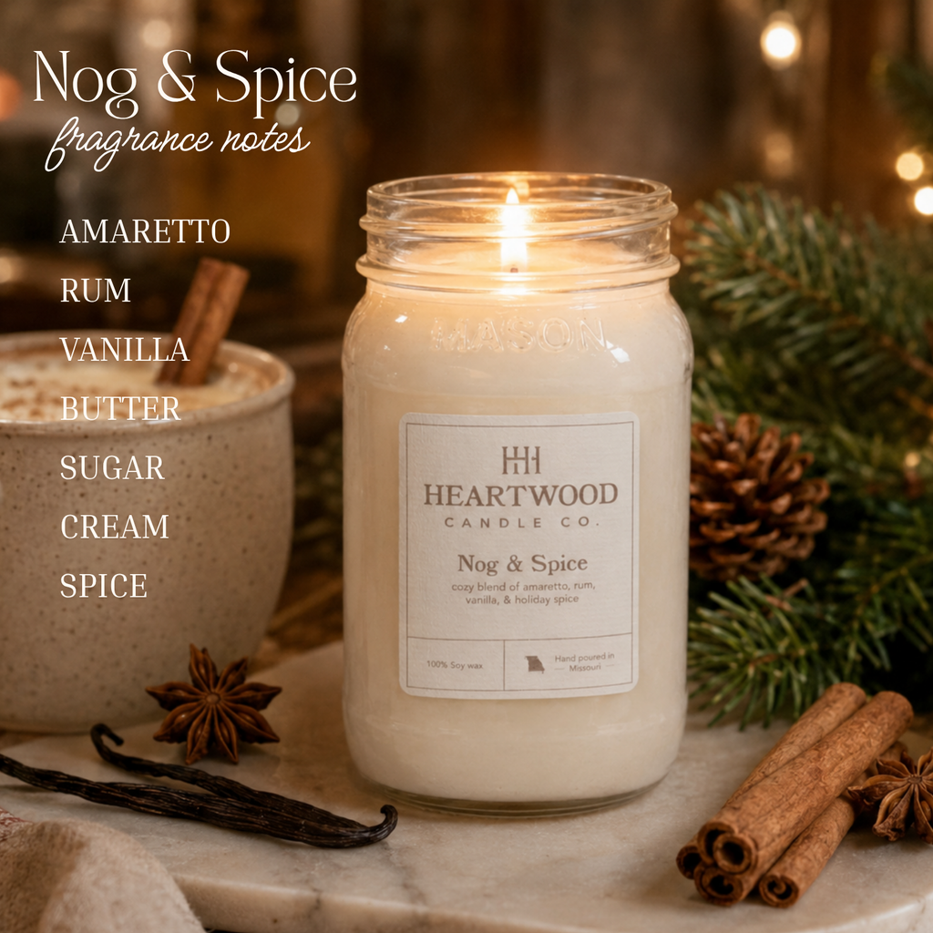 Nog & Spice  | 16oz Mason Jar Soy Wax Candle | Clean Burning