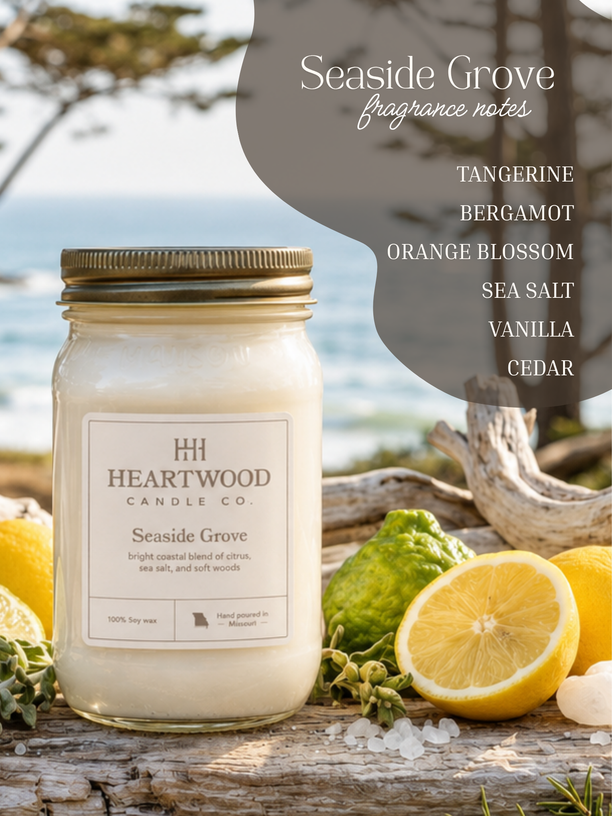 Seaside Grove | Mason Jar Soy Wax Candle | Clean Burning