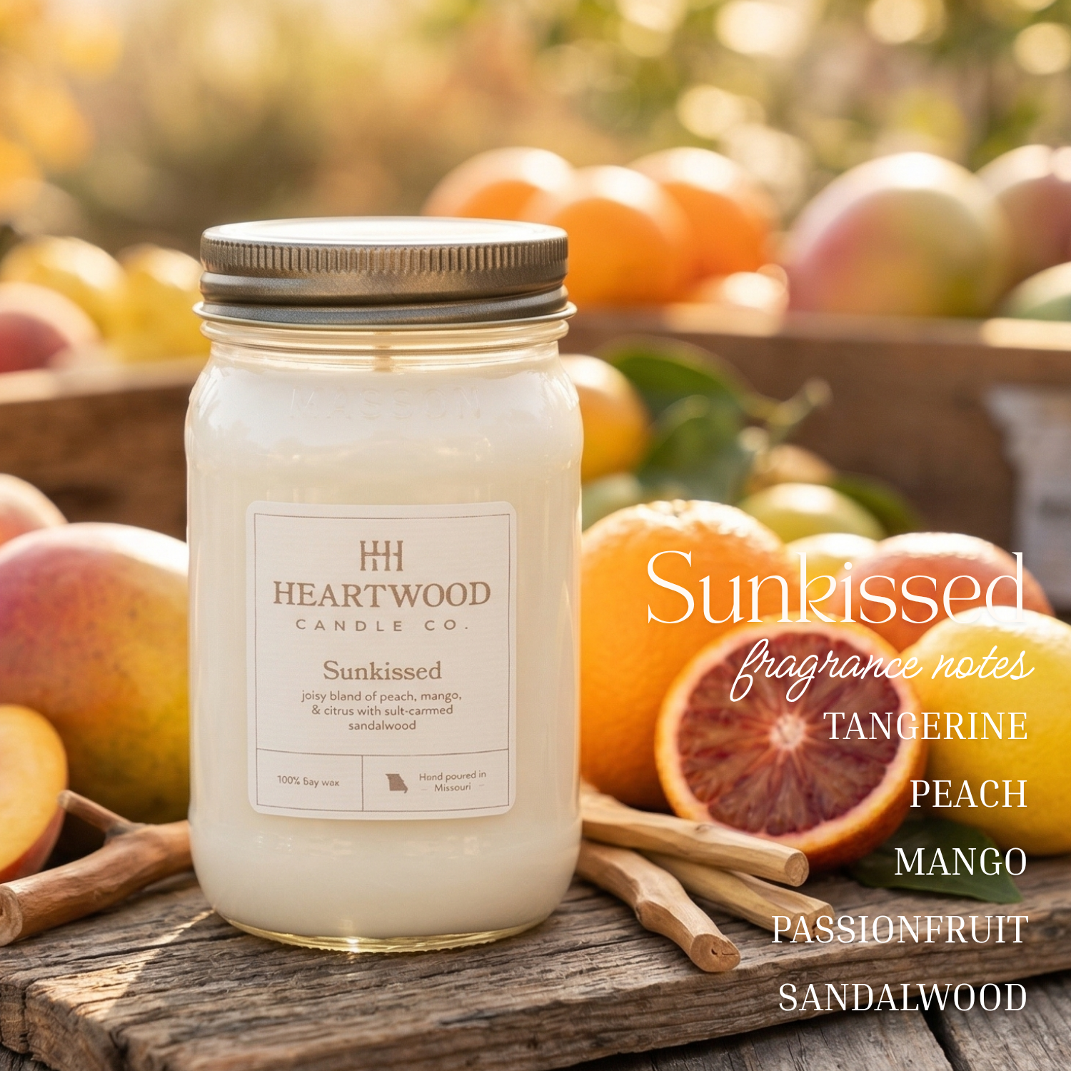 Sunkissed | 16oz Mason Jar Soy Wax Candle | Clean Burning