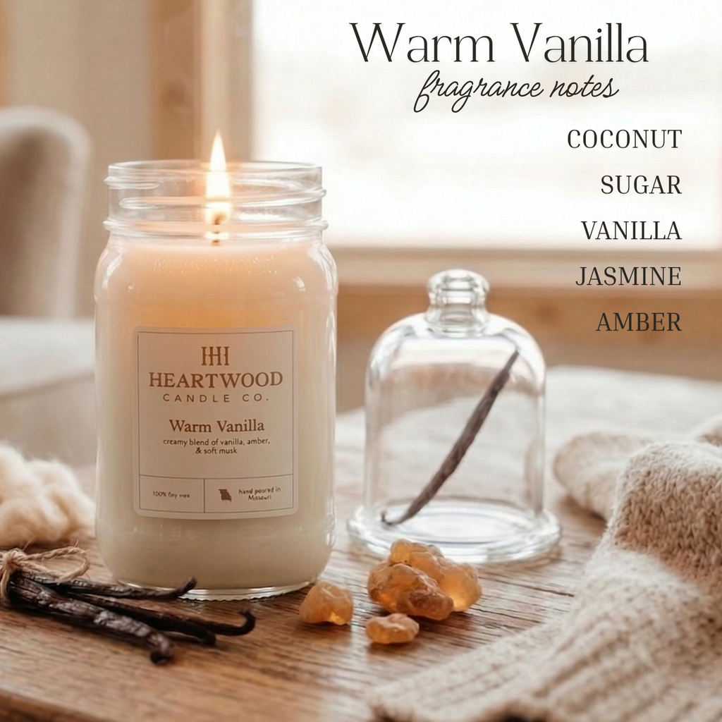 Warm Vanilla | 16oz Mason Jar Soy Wax Candle | Clean Burning