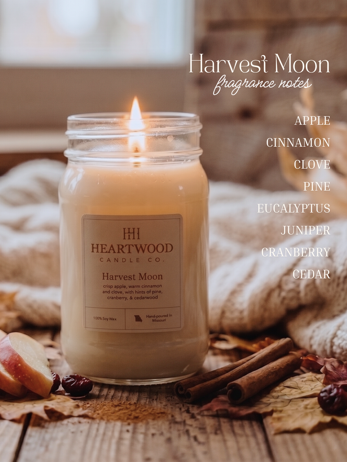 Harvest Moon | Mason Jar Soy Wax Candle | Clean Burning
