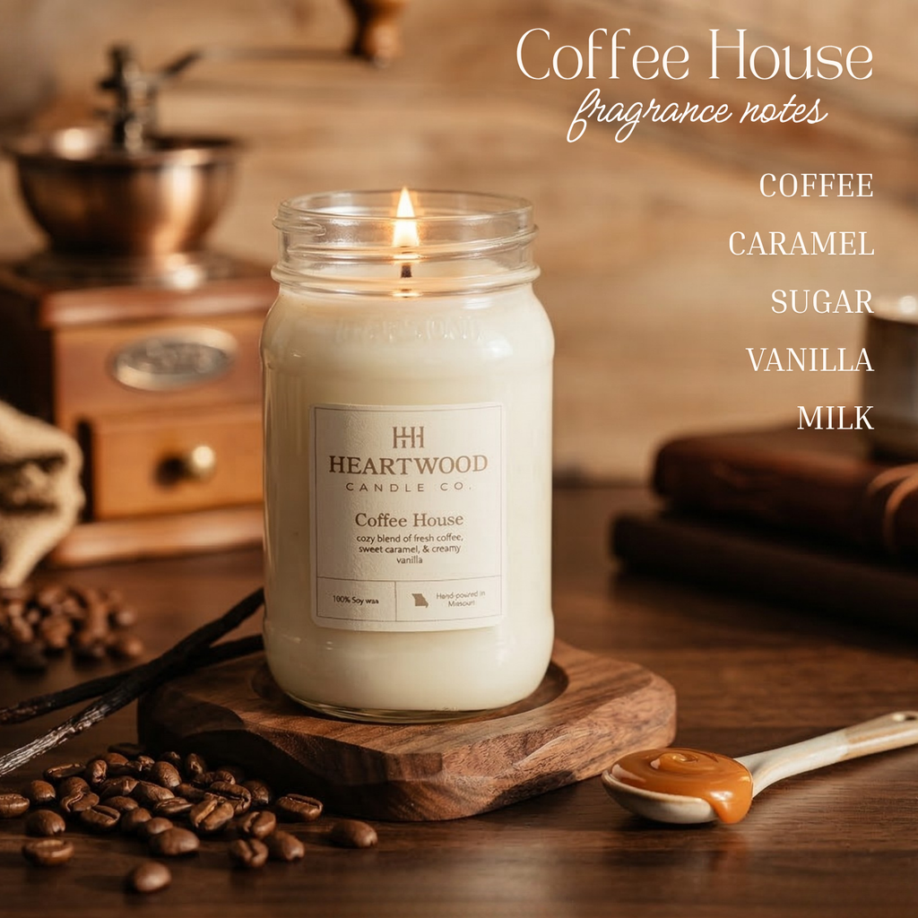 Coffee House | 16oz Mason Jar Soy Wax Candle | Clean Burning
