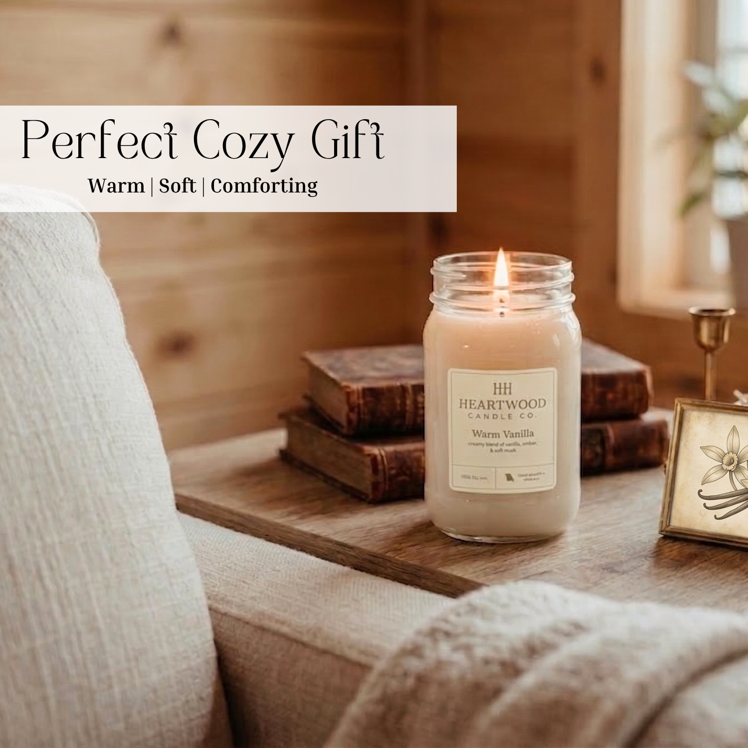 Warm Vanilla | 16oz Mason Jar Soy Wax Candle | Clean Burning