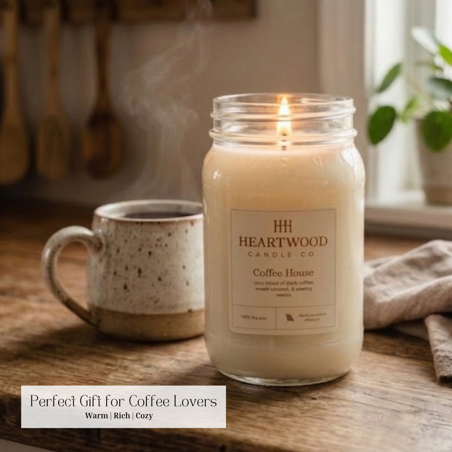 Coffee House | 16oz Mason Jar Soy Wax Candle | Clean Burning