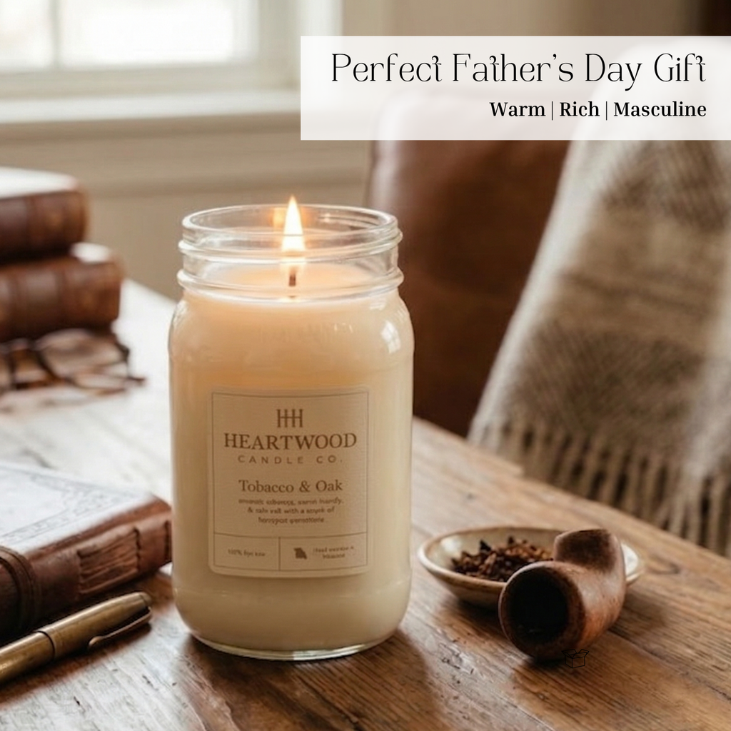 Tobacco & Oak | 16oz Mason Jar Soy Wax Candle | Clean Burning