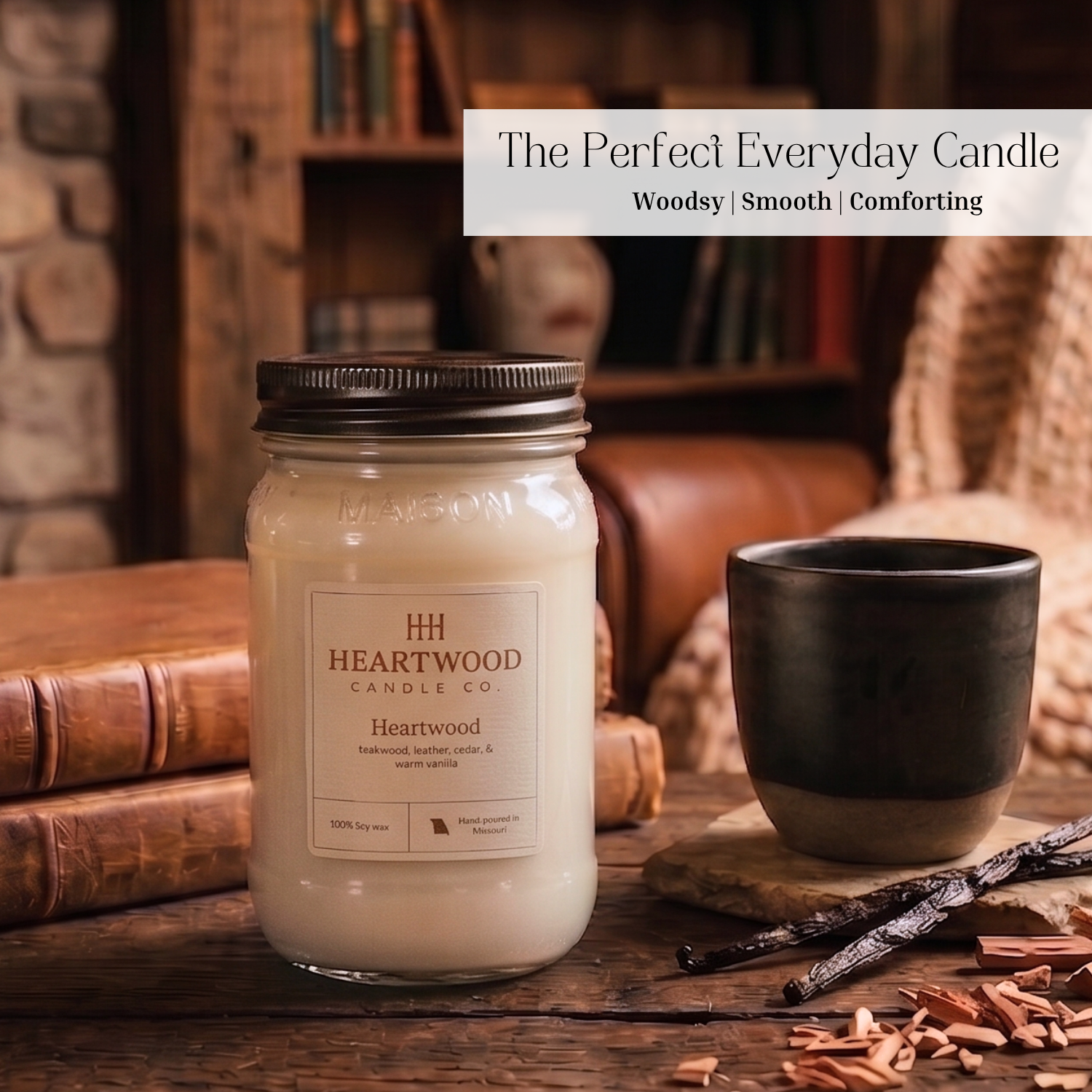 Heartwood | 16oz Mason Jar Soy Wax Candle | Clean Burning