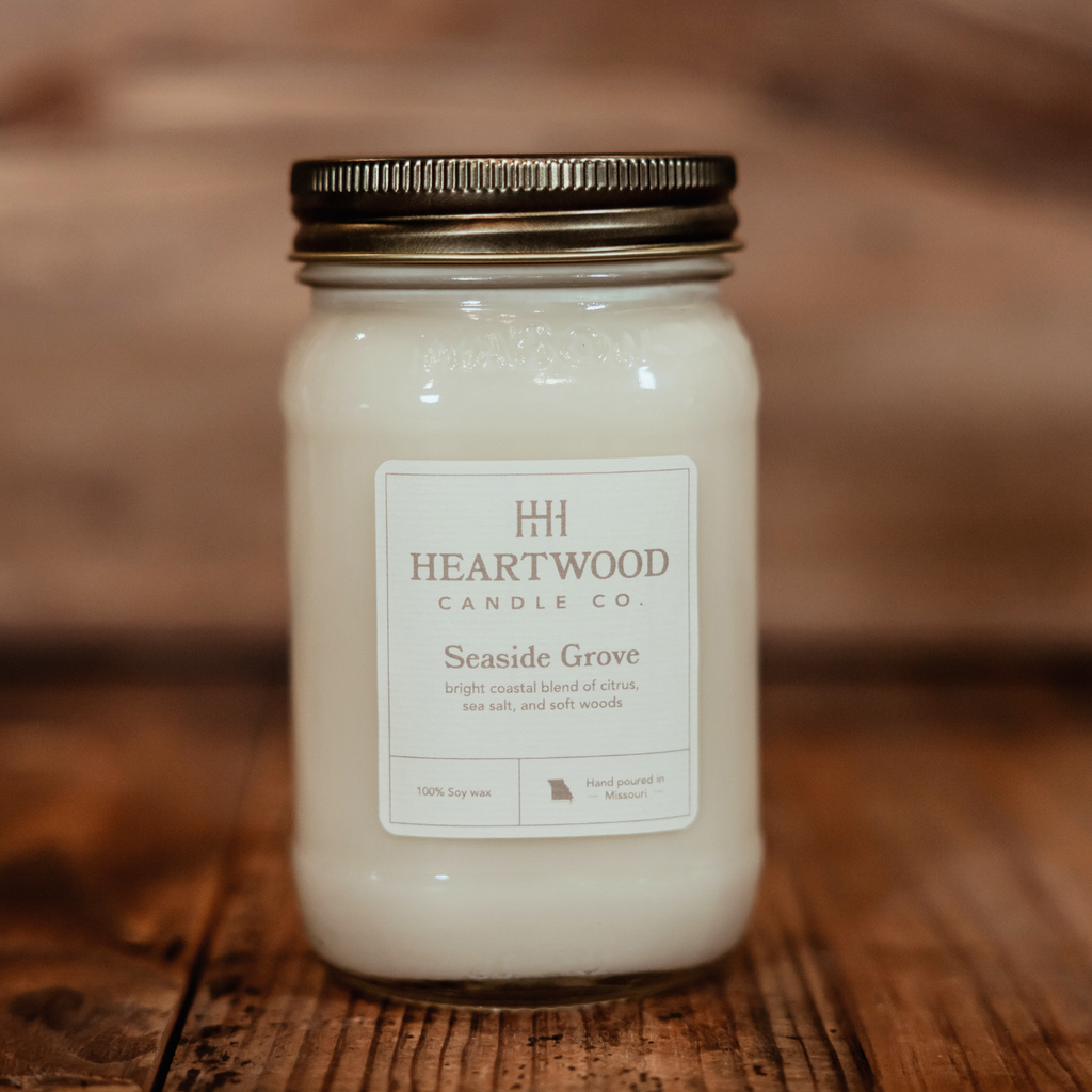 Seaside Grove | 16oz Mason Jar Soy Wax Candle | Clean Burning