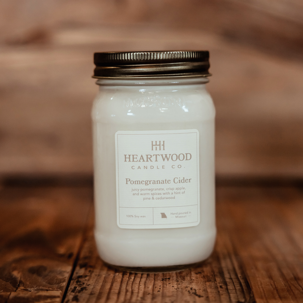 Pomegranate Cider | 16oz Mason Jar Soy Wax Candle | Clean Burning