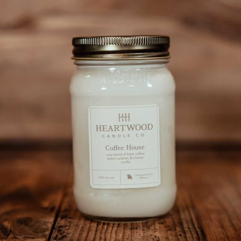 Coffee House | 16oz Mason Jar Soy Wax Candle | Clean Burning