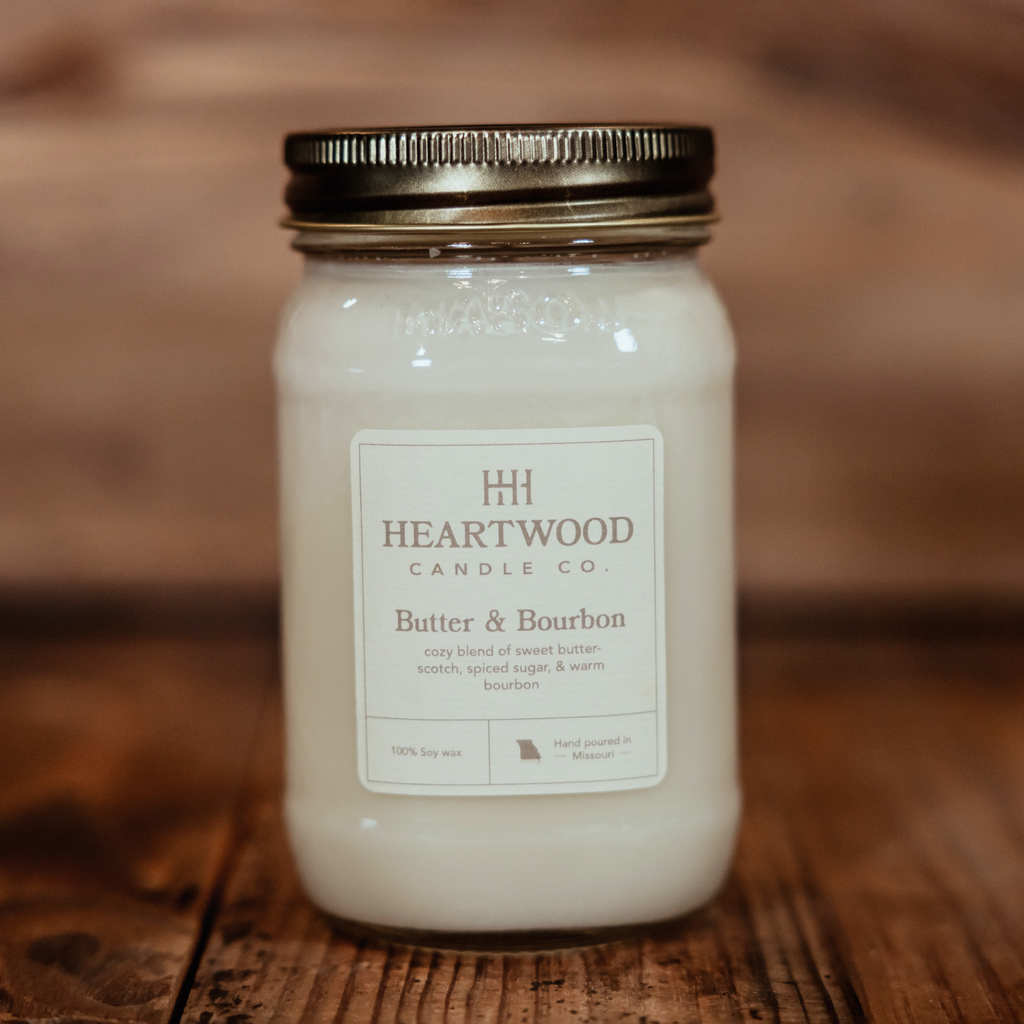 Butter & Bourbon | 16oz Mason Jar Soy Wax Candle | Clean Burning