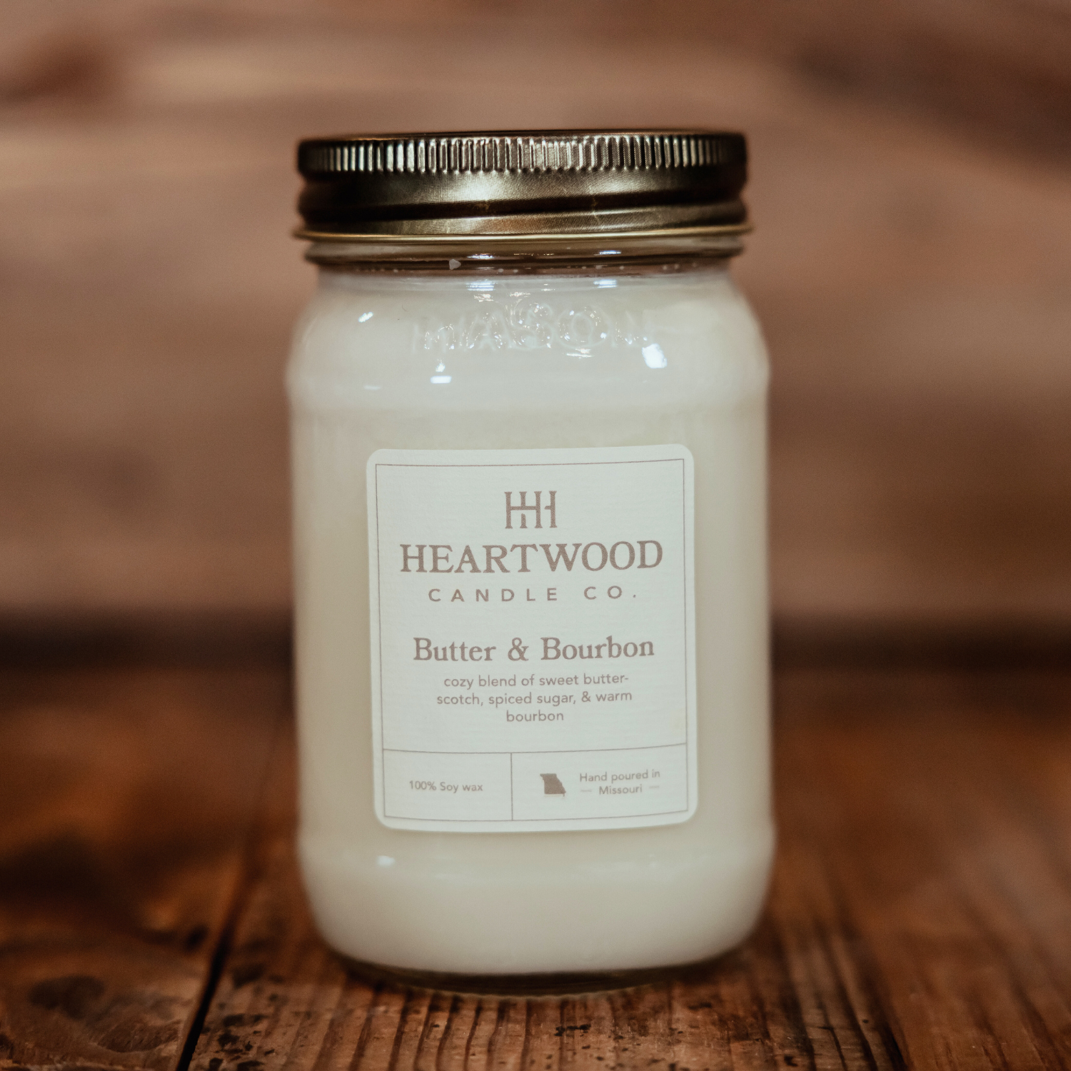 Butter & Bourbon | 16oz Mason Jar Soy Wax Candle | Clean Burning