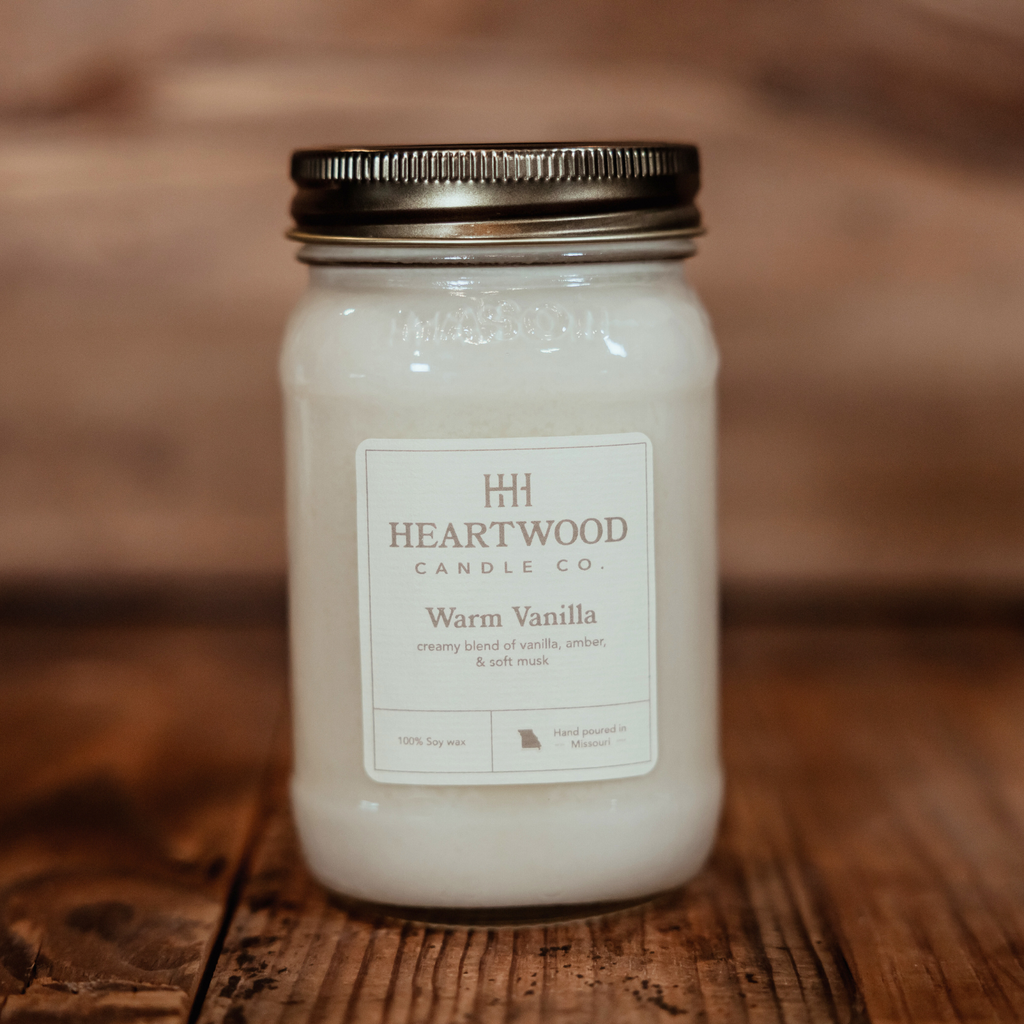 Warm Vanilla | 16oz Mason Jar Soy Wax Candle | Clean Burning