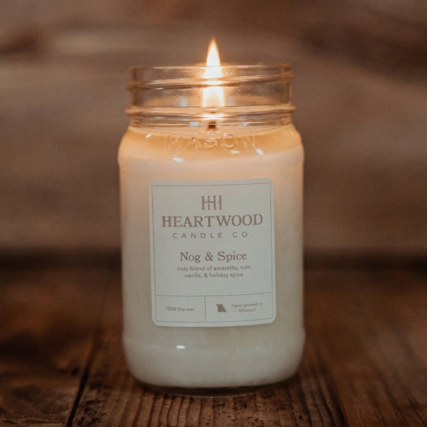 Nog & Spice  | 16oz Mason Jar Soy Wax Candle | Clean Burning