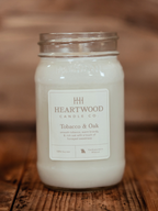 Tobacco & Oak | Mason Jar Soy Wax Candle | Clean Burning
