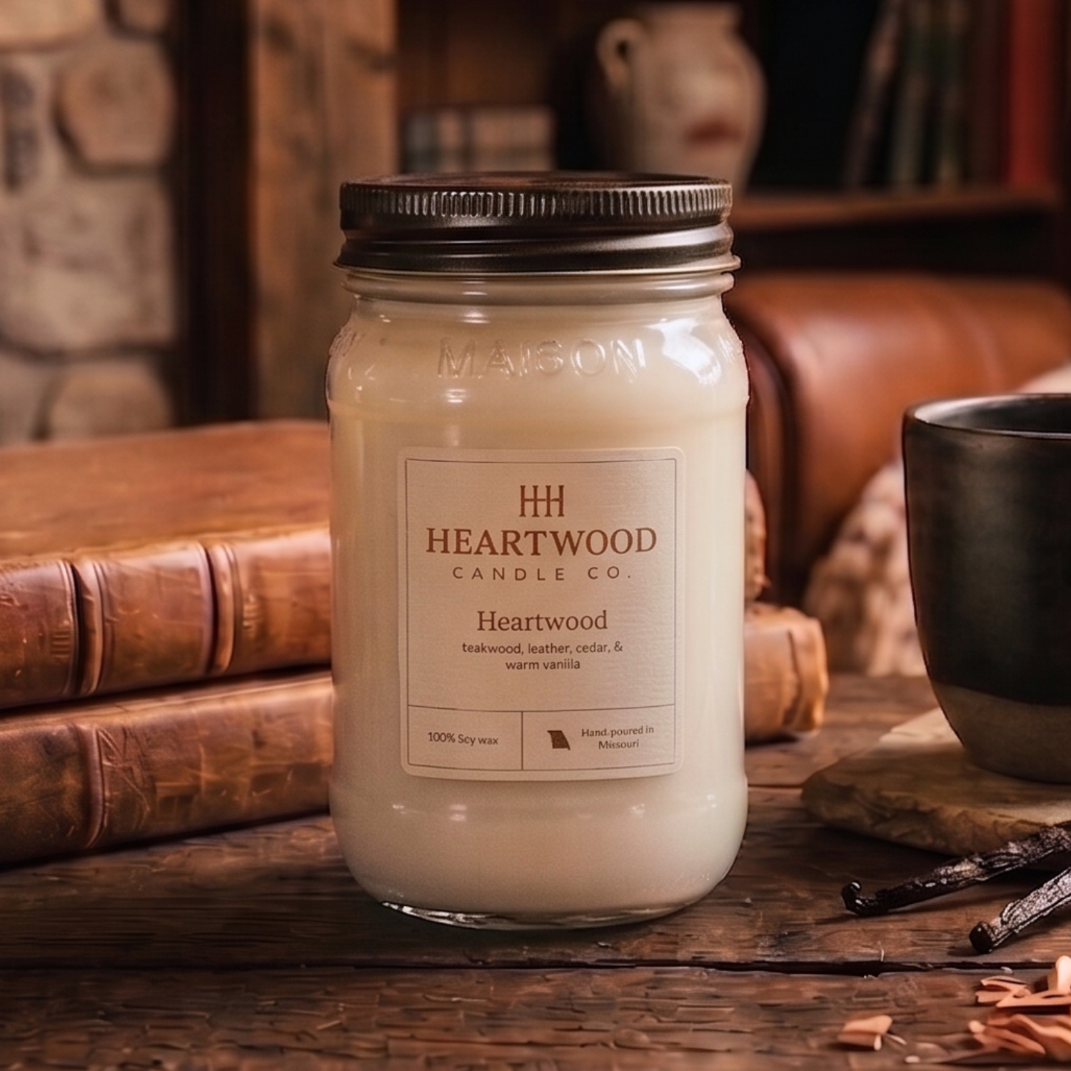Heartwood | 16oz Mason Jar Soy Wax Candle | Clean Burning