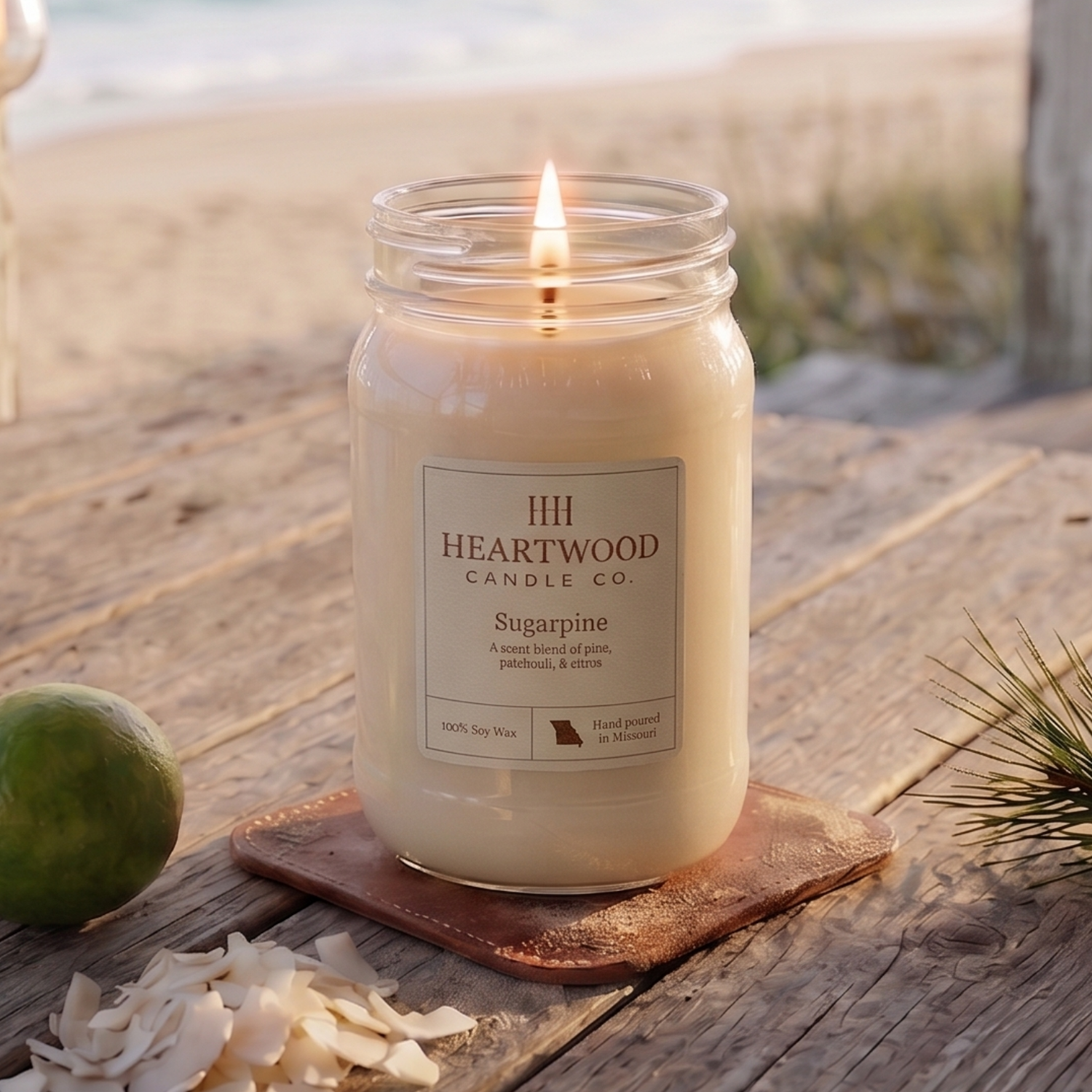 Sugarpine | 16oz Mason Jar Soy Wax Candle | Clean Burning