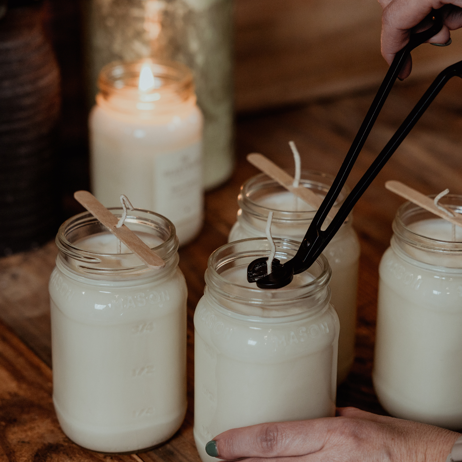Sweater Weather fall soy candle collection featuring Pomegranate Cider, Harvest Moon, and Pumpkin Roll